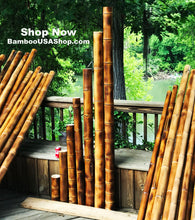 Load image into Gallery viewer, Bamboo Poles -Lot of (2) Giant Flamed Bamboo Poles (4" dia x 1'-7' length) - bamboousashop.com