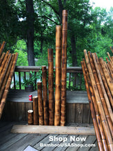Load image into Gallery viewer, Bamboo Poles -Lot of (2) Giant Flamed Bamboo Poles (4" dia x 1'-7' length) - bamboousashop.com