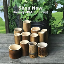 Load image into Gallery viewer, Bamboo Poles -Lot of 12 Flamed Bamboo Pole Pieces (2&quot;-4&quot; diam. x 4&quot;-10&quot; length) -  bamboousashop.com
