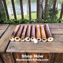 Load image into Gallery viewer, Bamboo Poles -Lot of 8 Flamed Bamboo Pole Pieces (2"- 2.5" diam. x 1 ft long) - bamboousashop.com