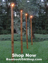 Load image into Gallery viewer, Bamboo Poles -Lot of (2) Giant Flamed Bamboo Poles (4" dia x 1'-7' length) - bamboousashop.com - Tiki Torch Bamboo Poles
