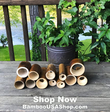 Load image into Gallery viewer, Bamboo Poles -Lot of 12 Flamed Bamboo Pole Pieces (2"-4" diam. x 4"-10" length) -  bamboousashop.com