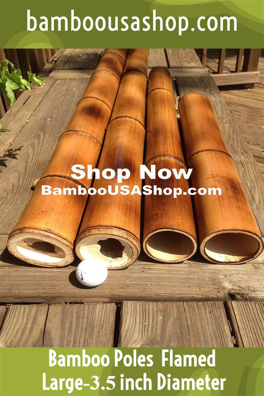 Bamboo Poles -Flamed Large Bamboo -3.5 Diameter--1.0 ft-7.0 ft Length