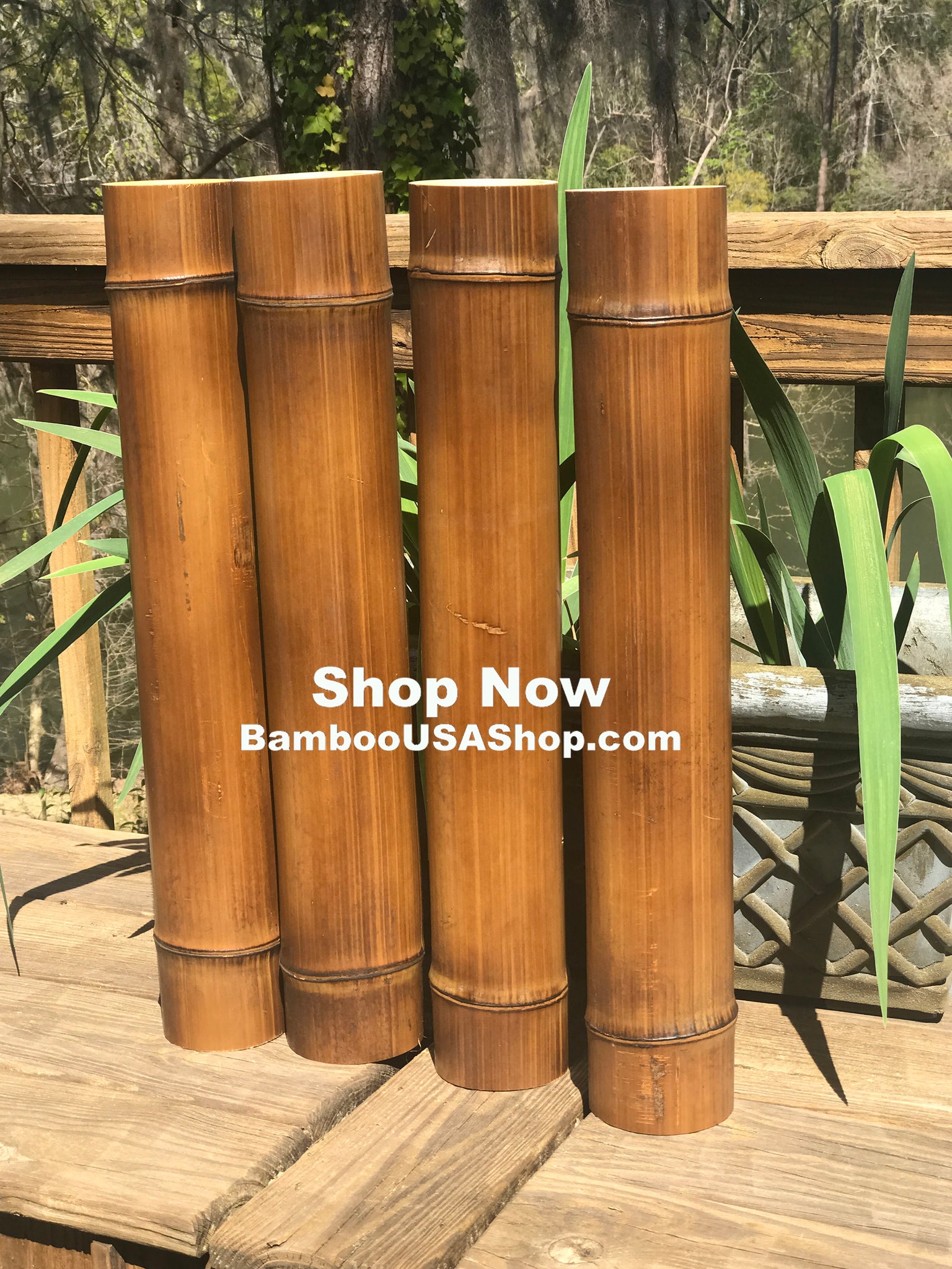 DECOR 2 to 2.5 Diameter Lot of 2 Flamed Cured Bamboo Poles 2.0 2.5 Diam. X  2' to 8' Length 