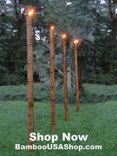 Load image into Gallery viewer, Bamboo Poles -Lot of (2) Giant Flamed Bamboo Poles (4&quot; dia x 1&#39;-7&#39; length) - bamboousashop.com - Tiki Torch Bamboo Poles
